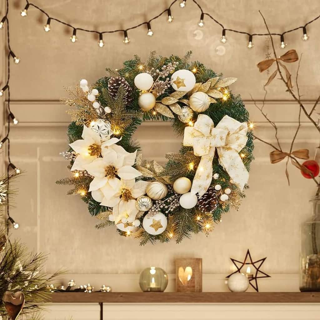 24 in Pre-Lit Christmas Wreath with Lights for Home Holiday Decor - N/A