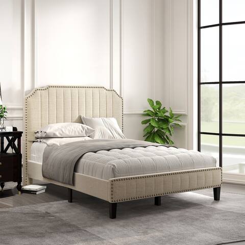 Modern Linen Curved Upholstered Platform Bed (Full)