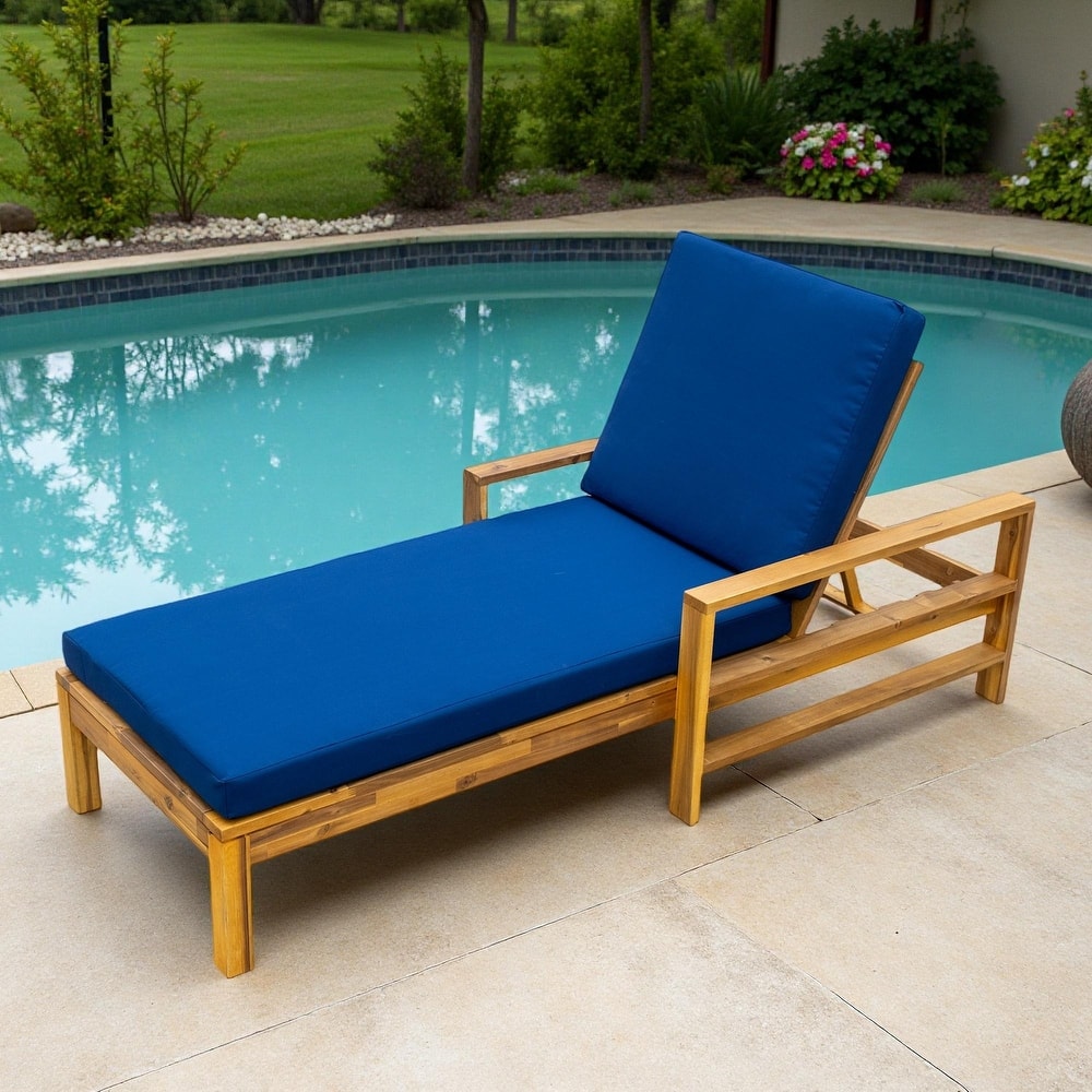 Outdoor Patio Acacia Wood Daybed Lounge Chair with Adjustable Backrest