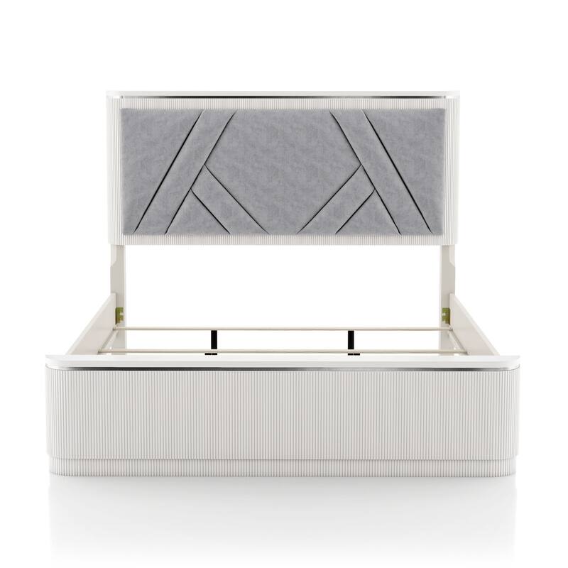 Furniture of America Leander Modern 2-Piece Light Grey Panel Bed and Nightstand Set