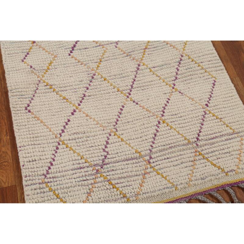 All-Over Trellis Moroccan Oriental Runner Rug Handmade Wool Carpet - 2'6"x 12'7"