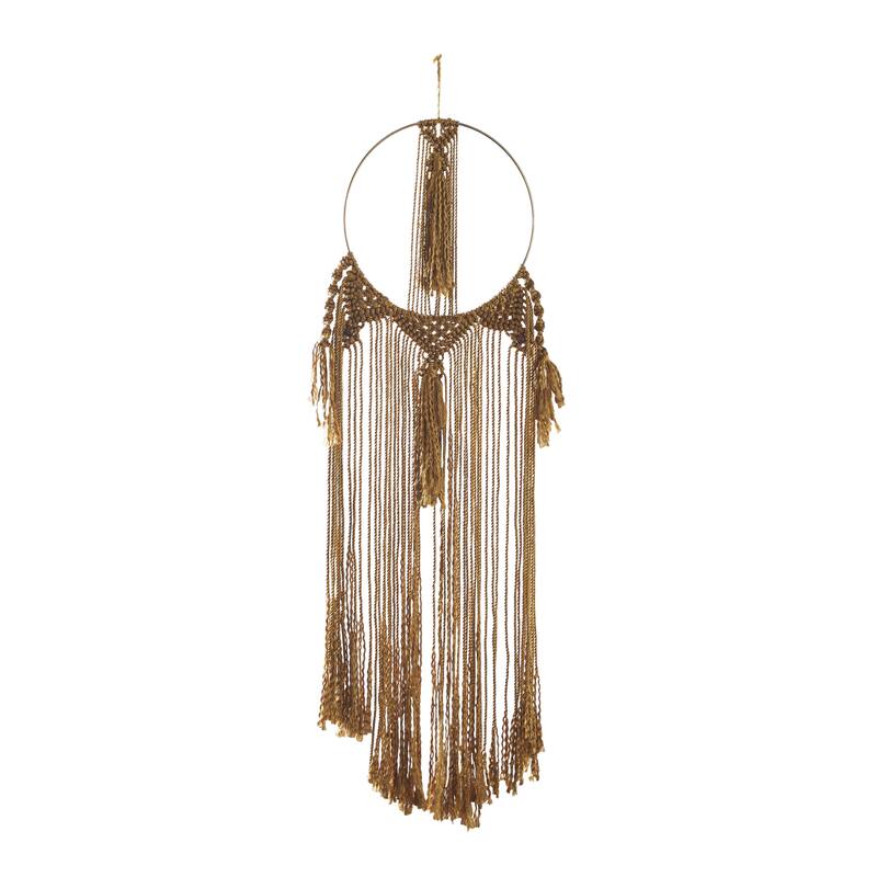 Fabric Macrame Handmade Intricately Weaved Wall Decor with Beaded Fringe Tassels - Brown - Roche River Decor - Brown