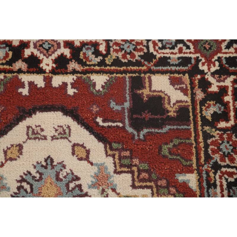 Geometric Heriz-Serapi Runner Rug Hand-Knotted Bedroom Wool Carpet - 2'6"x 8'0"