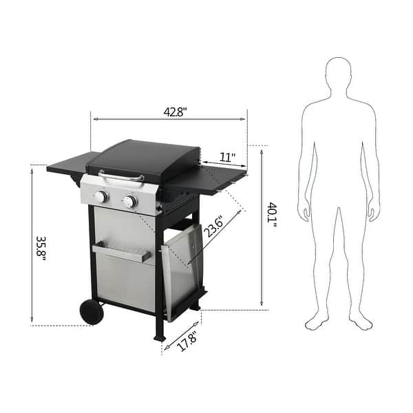 24600 BTU 2-Burner Propane Gas Outdoor BBQ Grill with Grid, Side Table ...