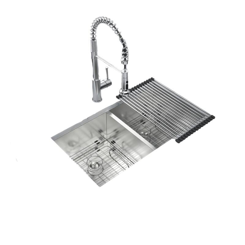 16 Gauge Stainless Steel Undermount Double Bowl Kitchen Sink - 32x18 inch,(50/50)