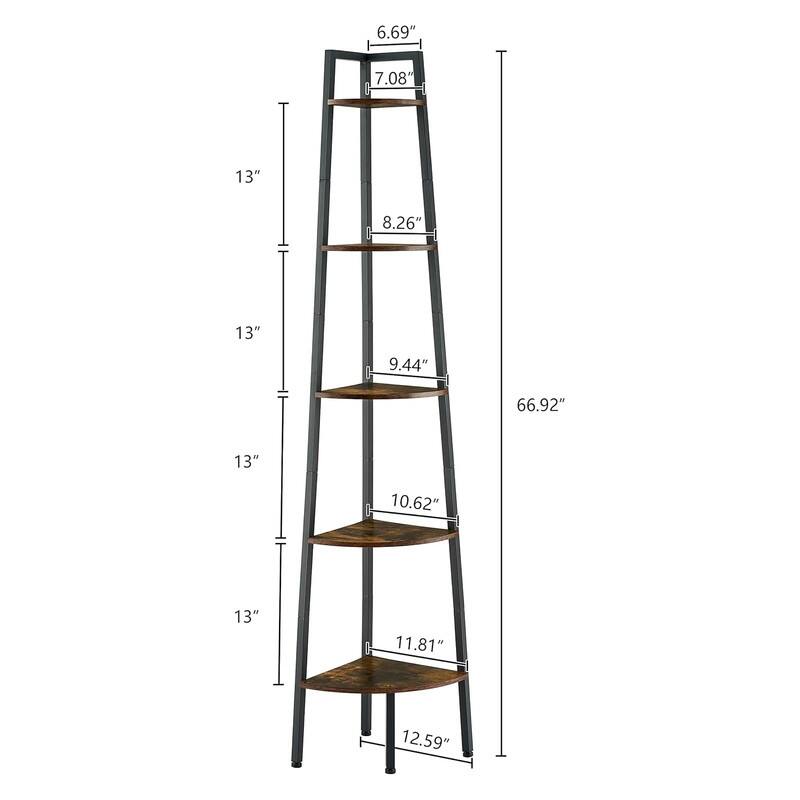 5-Tier Corner Bookshelf, Rustic Ladder Shelf