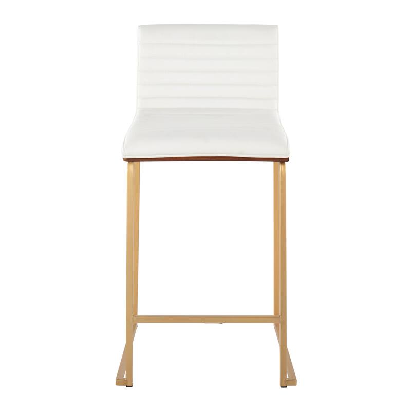 Silver Orchid Magda 26" Fixed-Height Upholstered Counter Stool (Set of 2) - White Faux Leather/Gold Metal