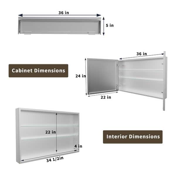 dimension image slide 3 of 4, Modland 30"-36"W x 24"H Double Door Bathroom Medicine Cabinet with Mirror,Aluminum Frame