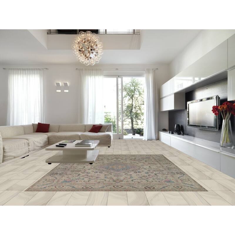 Floral Tabriz Persian Area Rug Oriental Hand-Knotted Beige Wool Carpet - 9'11"x 11'9"