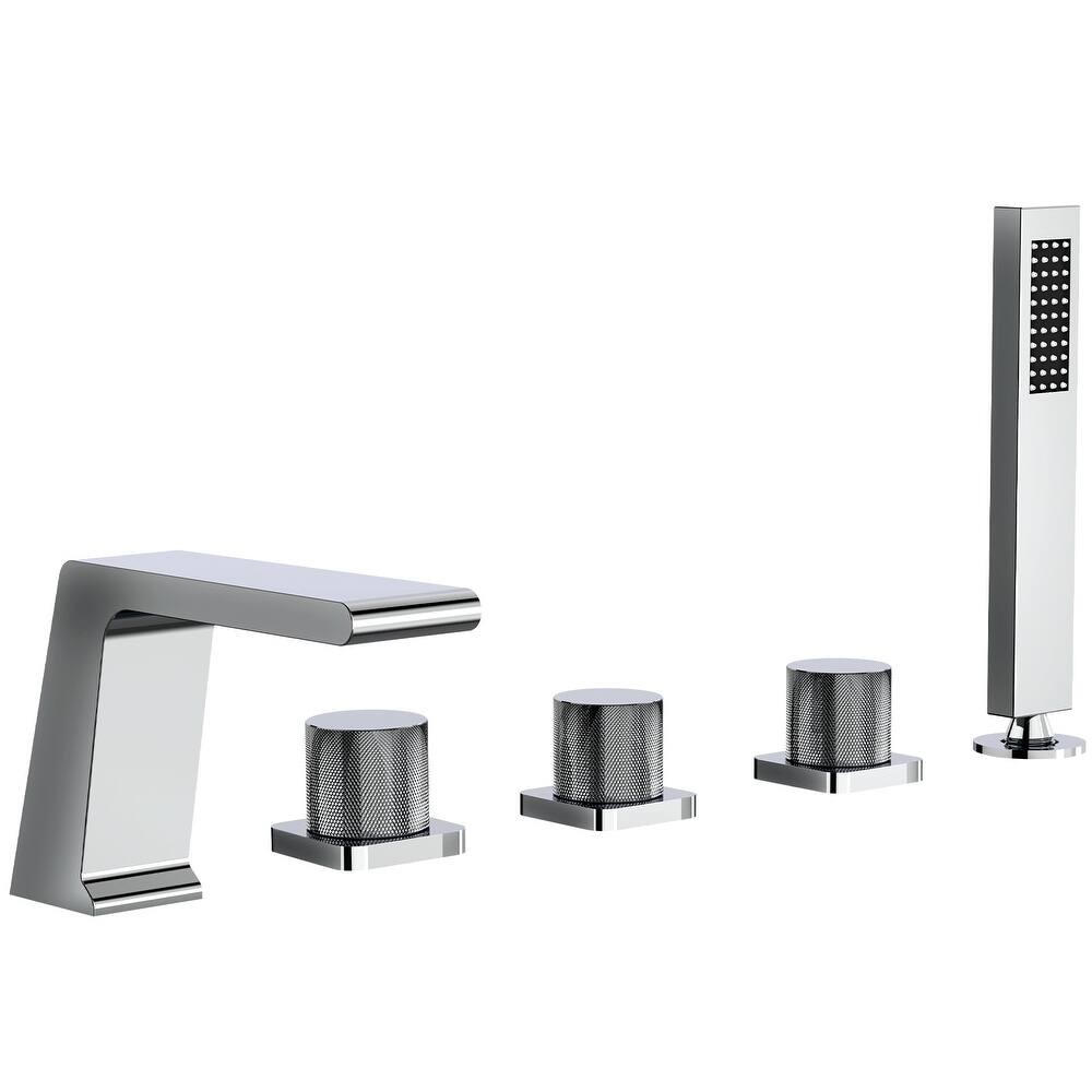 GRANDJOY Deck Mount Bathtub Spout and Handheld Shower Head Combo 5 Hole Design High Pressure