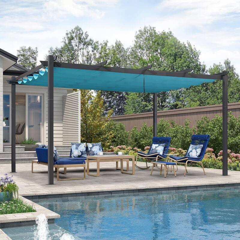 PURPLE LEAF Gazebo Outdoor Retractable Modern Yard Metal Grape Trellis Pergola with Canopy.