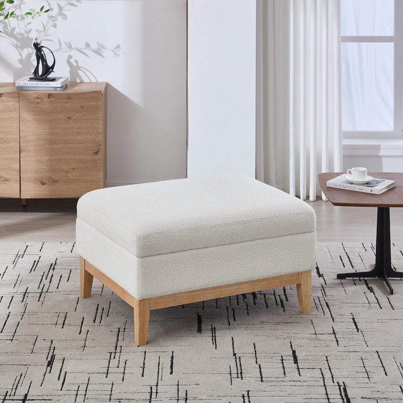 33.86"W Upholstered Wood Base Storage Ottoman with Reversible Lid