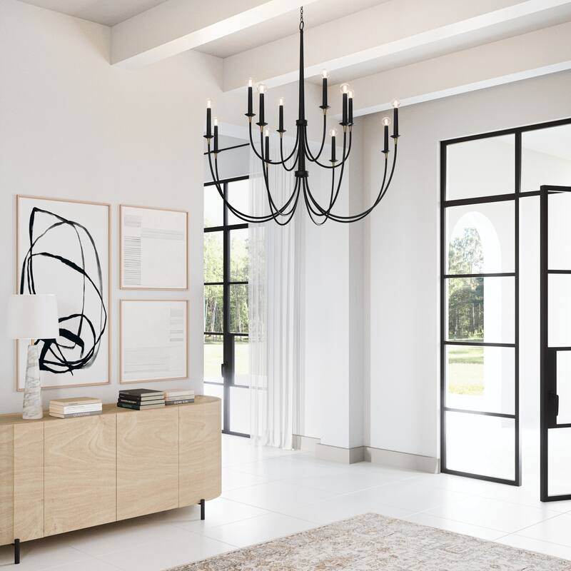 Amara 12-light Matte Black/ Brass Grand Chandelier