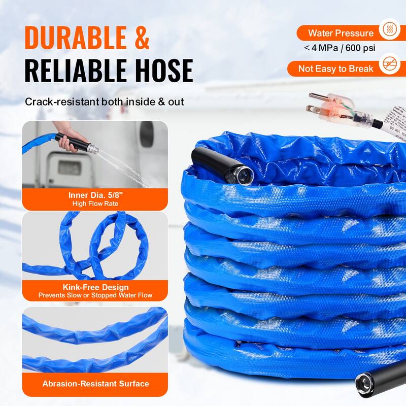 Heated Water Hose for RV, Heated Drinking Water Hose with Corrugated Cover Antifreeze to -45°F, Automatic Self-regulating