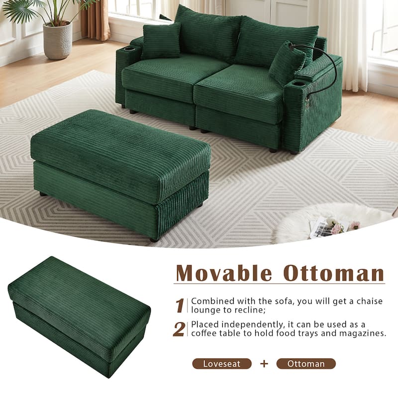 Modern Upholstered Sofa with A Movable Ottoman