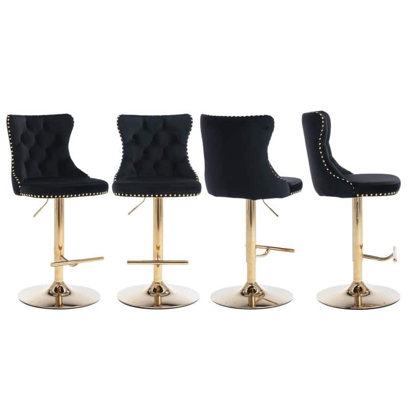 Velvet Upholstered Nailheads Tufted Swivel Bar Stools (Set of 4)