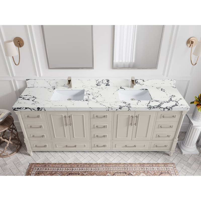 Willow Collections 84 in. W x 22 in. D Aberdeen Double Bowl Sink Bathroom Vanity with Countertop - 2" Viola Night - Fine Grain