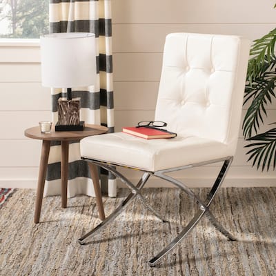SAFAVIEH Walsh Glam White Chrome Tufted Side Chair - 18.5" x 23" x 35"