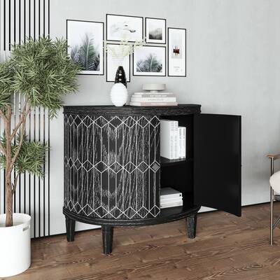 31.5" Retro Half-moon 2 Doors End Table, Wooden Cabinet with Two-tier Storage, Accent Side Table, Corner Sofa Table