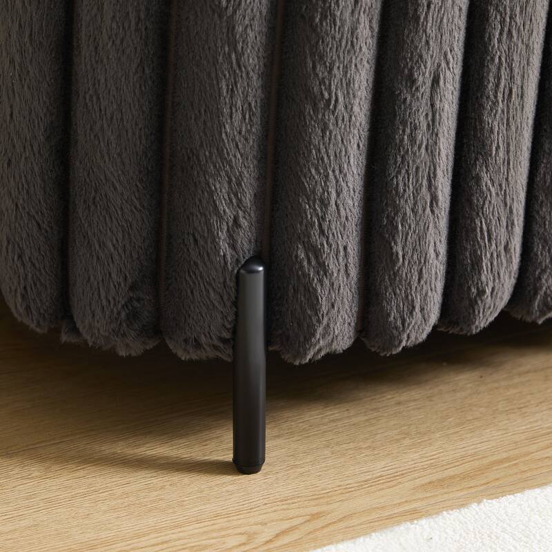 Faux Fur Upholstered End of Bed Bench, Large Flip Top Storage Bench, Curved Ottoman Bench with Adjustable Metal Legs