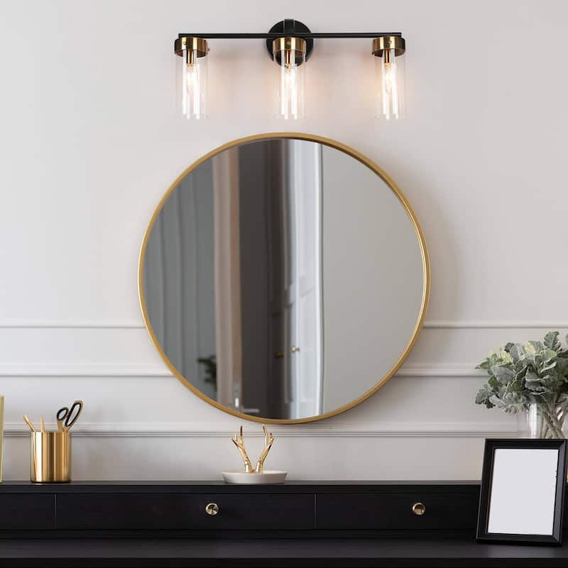 Modern Gold 3-Light Bathroom Vanity Lights Cylindrical Glass