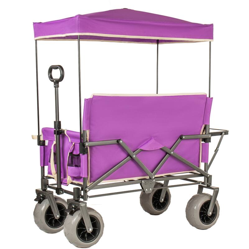 3-in-1 Collapsible Wagon,Convertible Folding Cart with Canopy &Rear-Mounted Folding Tabletop, 500lbs Heavy-Duty, 180L Capacity