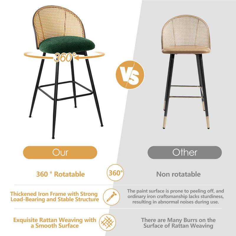 Upholstered Swivel Counter/ Bar Stools with Rattan Back