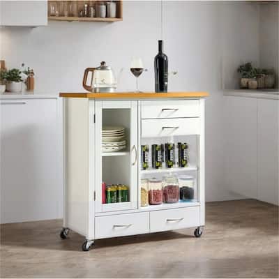 Rolling Kitchen Island Cart with Wood Top,Drawers and Towel Bar