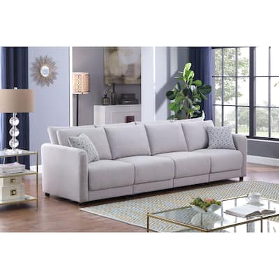 Linen Upholstered 4-Seater Sofa 2 Pillows in Light Gray