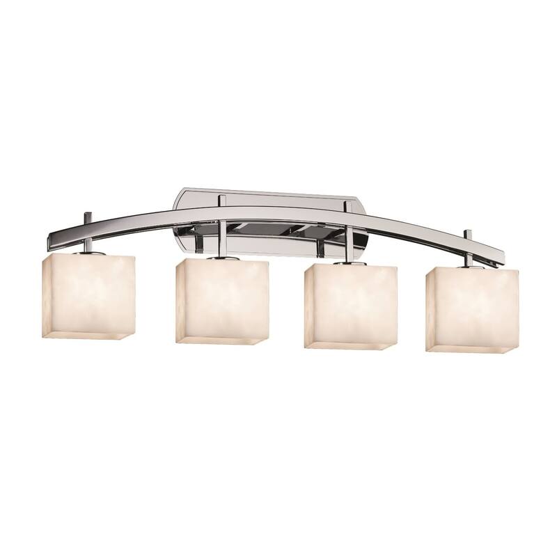 Justice Design Clouds Archway 4-light Polished Chrome Bath Bar, Clouds Rectangle Shade - Polished Chrome, Off-White