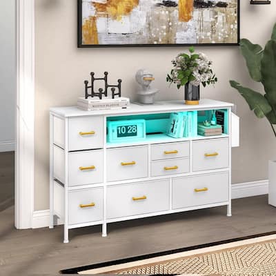 55'' TV Stand Fabric Dresser with 9 Drawers with Power Outlet - 50 inches