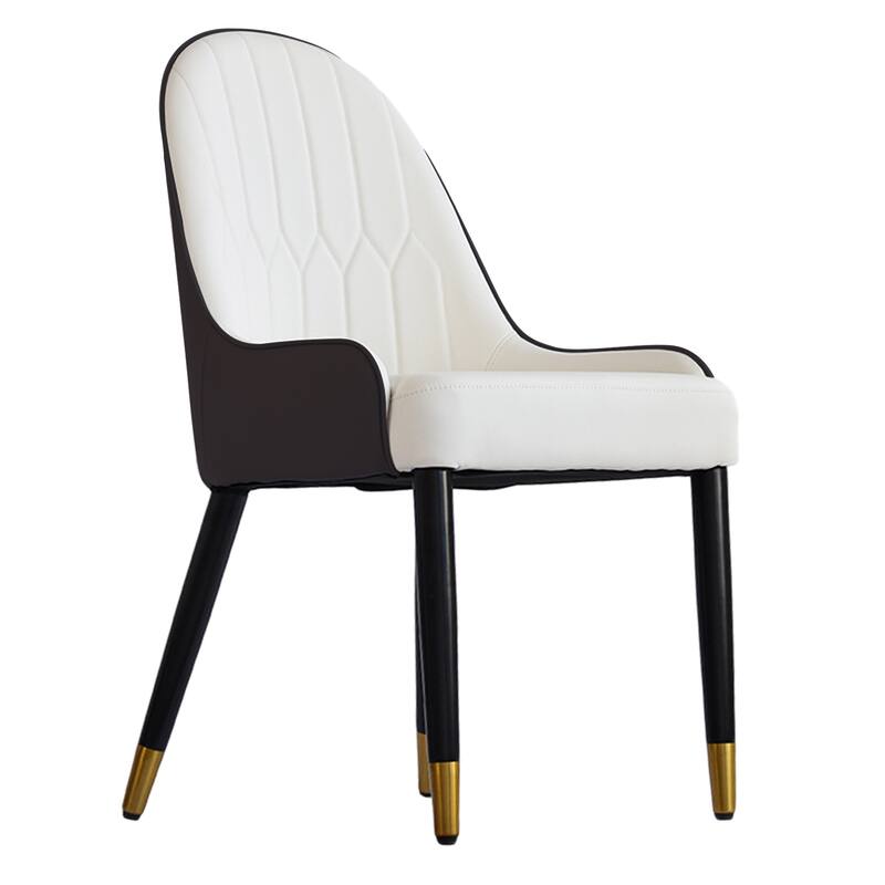 Modern 2 Piece PU Kitchen Dining Chair with Cushion, Solid Wood Metal Feet, Backrest for Dining Room Kitchen Living Room Bedroom