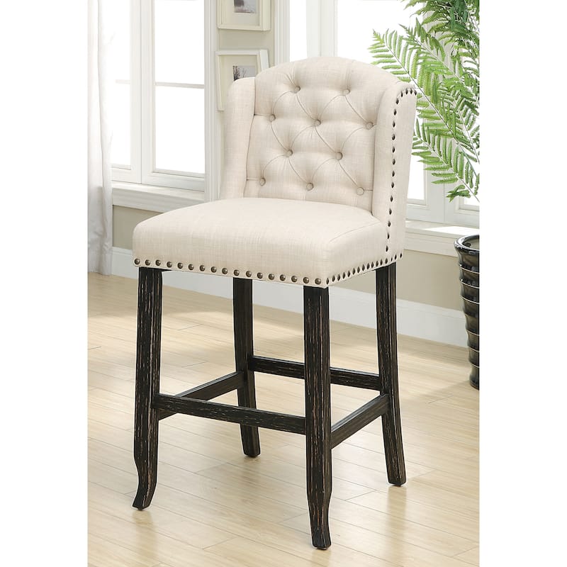 Tays Rustic Linen Tufted Bar Height Chairs (Set of 2) by Furniture of America