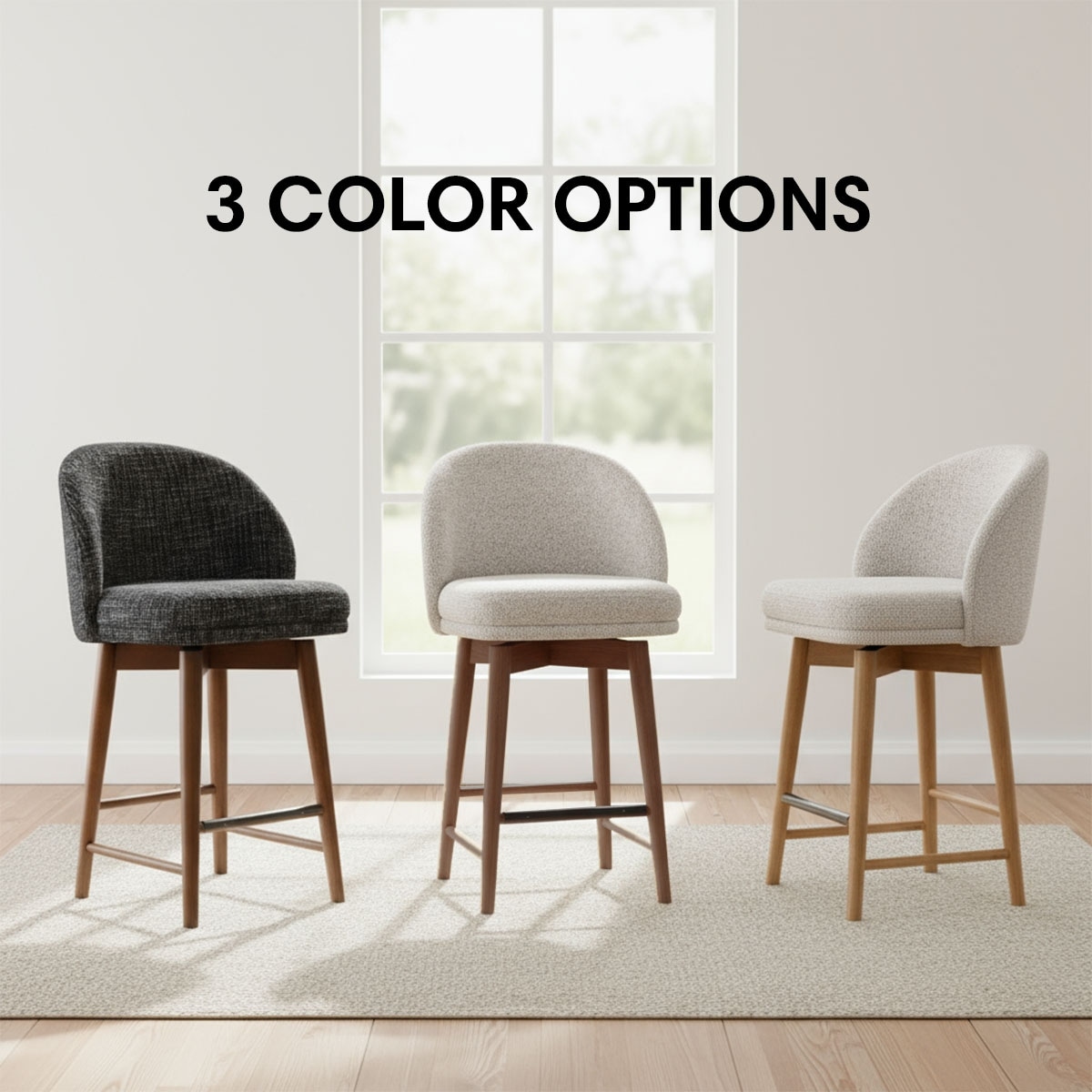 25.5" Swivel Upholstered Counter Stool Solid Wood Leg(Set of 2)