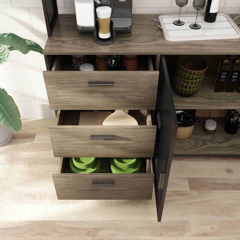 59"W 68.5"H Kitchen Pantry Microwave Storage Cabinet Buffet with Hutch