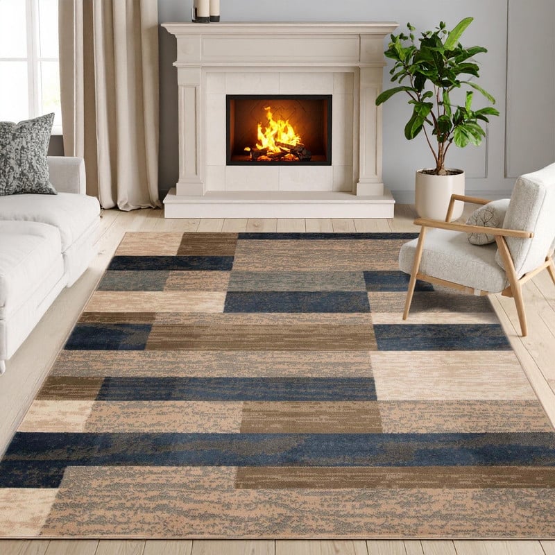 Superior Rockwood Patchwork Indoor Area Rug or Runner - 5' x 8' - Midnight Navy
