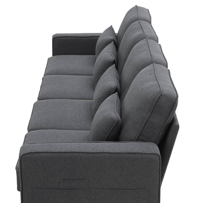 Modern Linen Fabric Sofa with Armrest Pockets