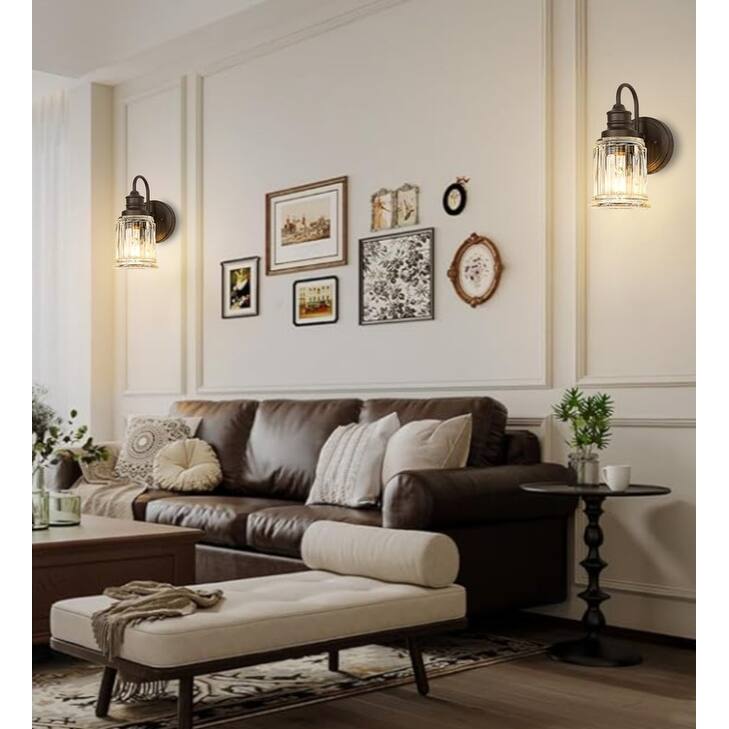 1 Light wall lighting oil-rubbed bronze bathroom sconces glass, metal wall light fixture