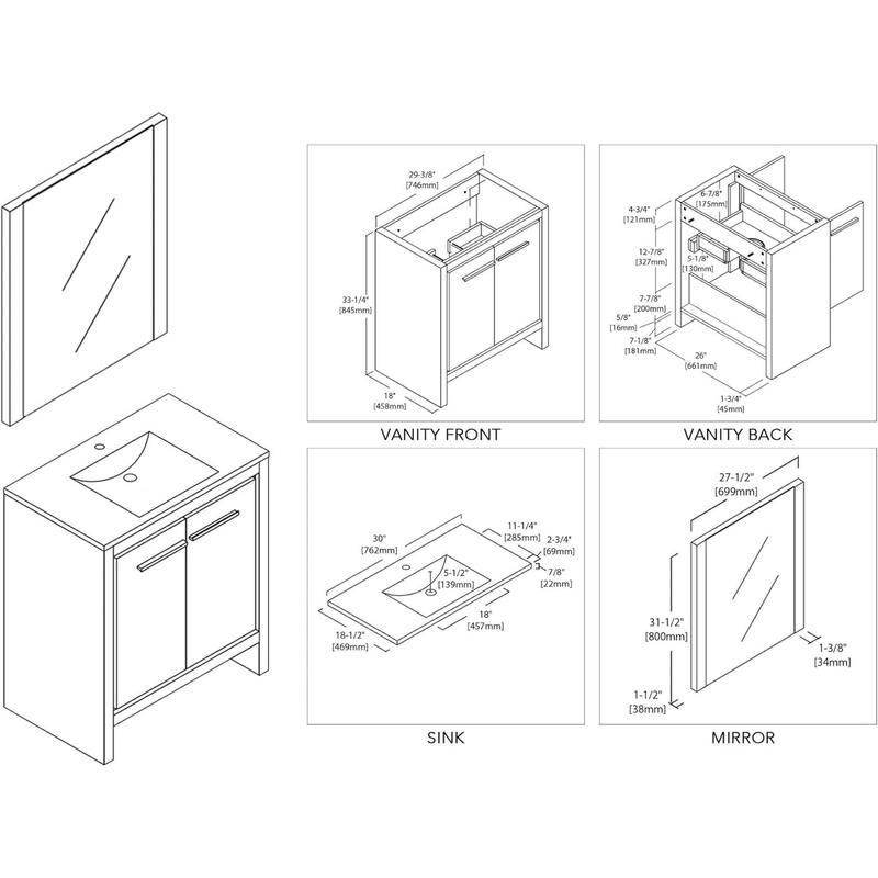 Blossom 30-Inch Bathroom Vanity with Ceramic Sink and Mirror Set