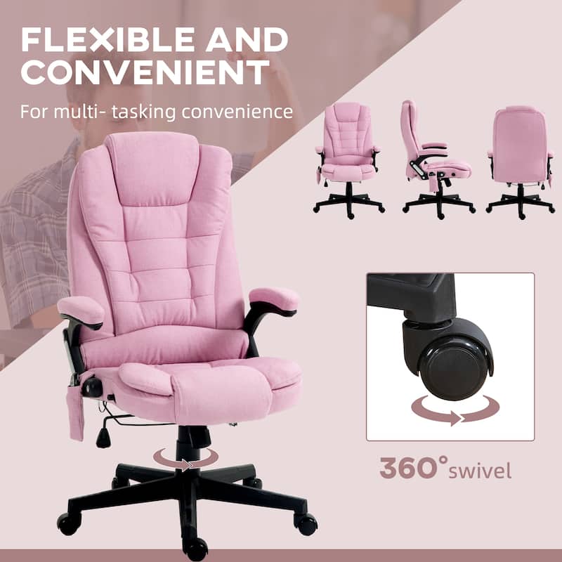 Office Chair with Heat & Massage, Velvet High Back Executive Office Chair, Computer Chair with Reclining Backrest - Pink
