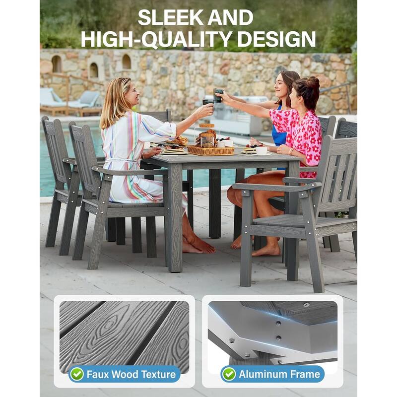 WINSOON 10-Piece HIPS All Weather Outdoor Patio Dining Sets with Umbrella Hole& Aluminum Frame,2-Table 8-Chairs