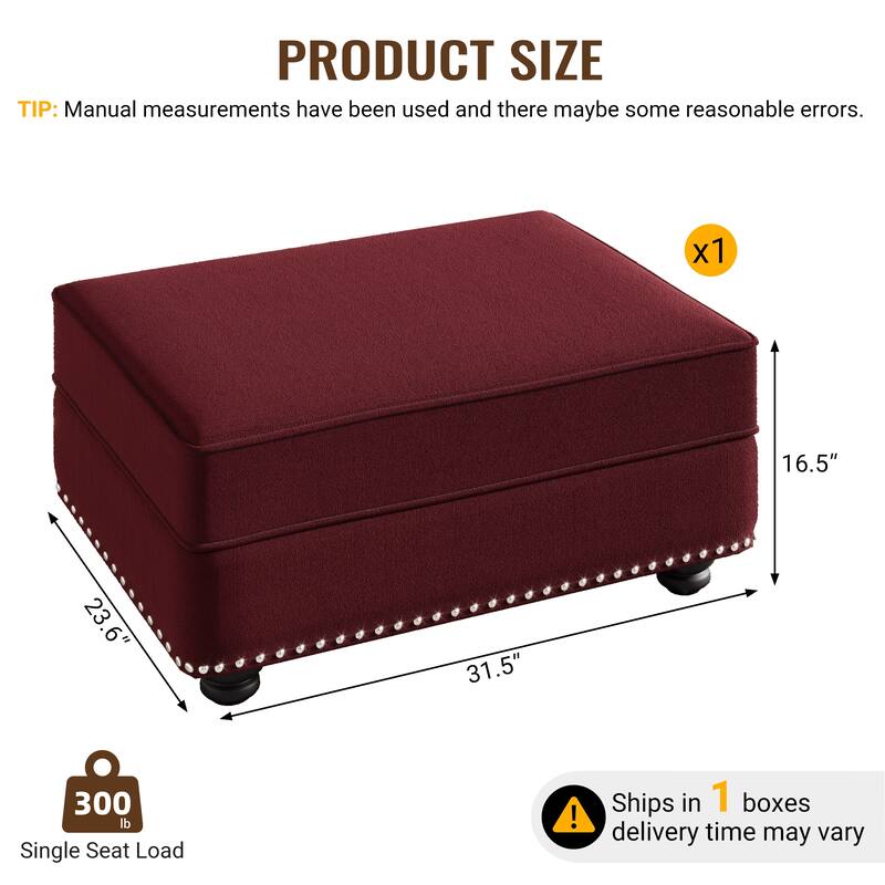 GDFStudio - Velvet Upholstered Modular Ottoman with Solid Wood Frame