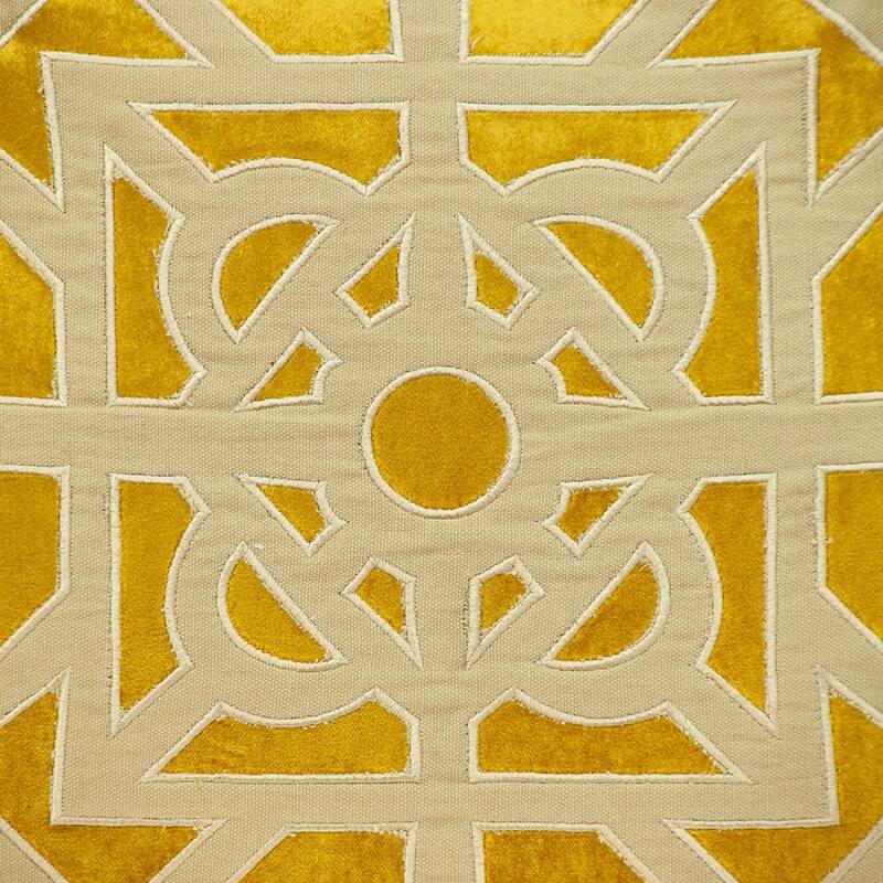 18" Yellow and Beige Transitional Square Throw Pillow