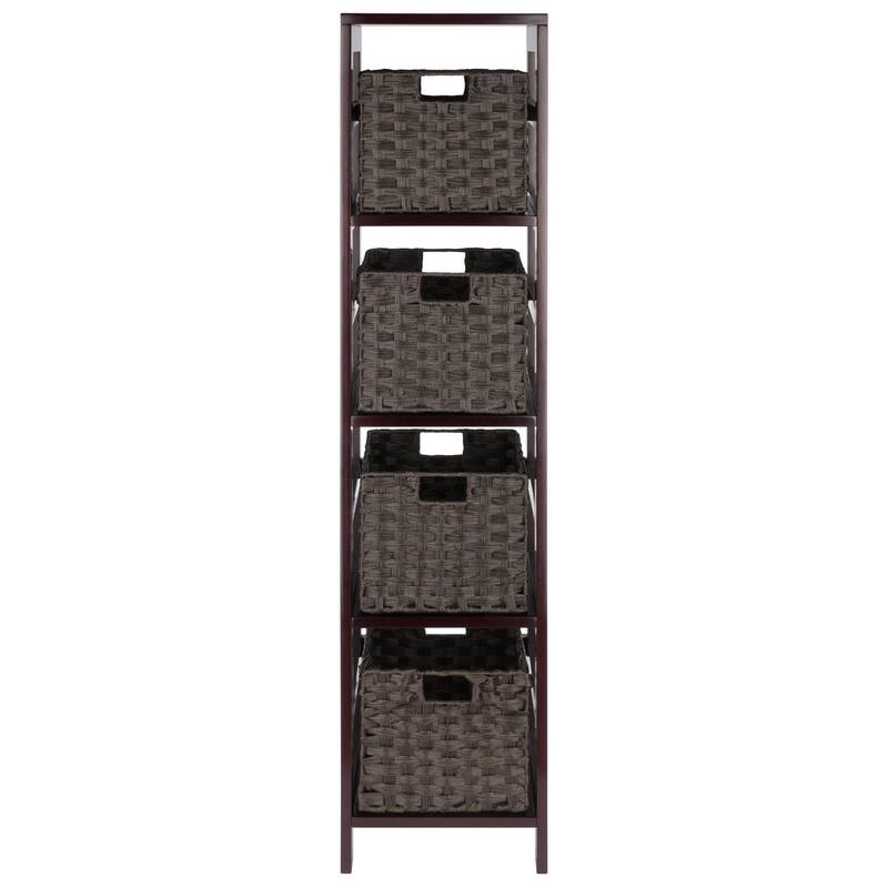 5 Pc Storage Shelf 4 Foldable Woven Baskets 55" Espresso Chocolate