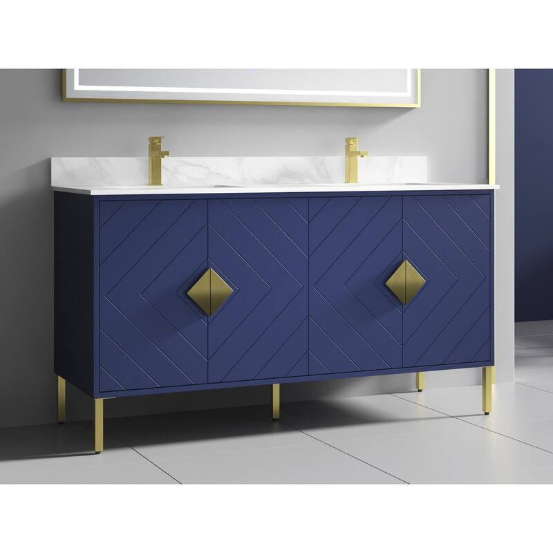 60" Fairy Wht CT Eileen Double sink vanity - Navy Blue