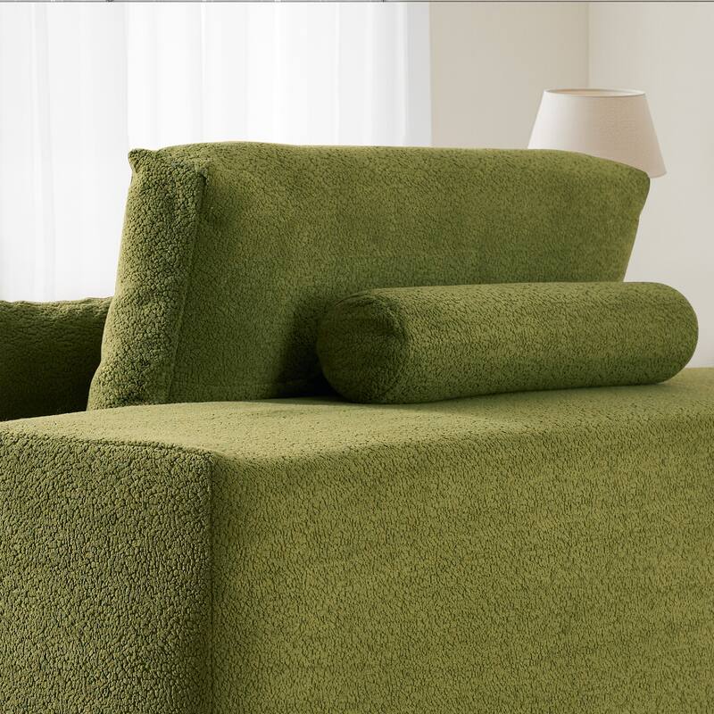 OVIOS Plush Convertible Floor Lounge Sofa with Cup Holder