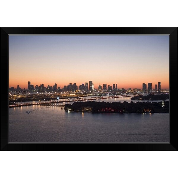 "USA, Florida, Miami, Cityscape with coastline" Black Framed Print