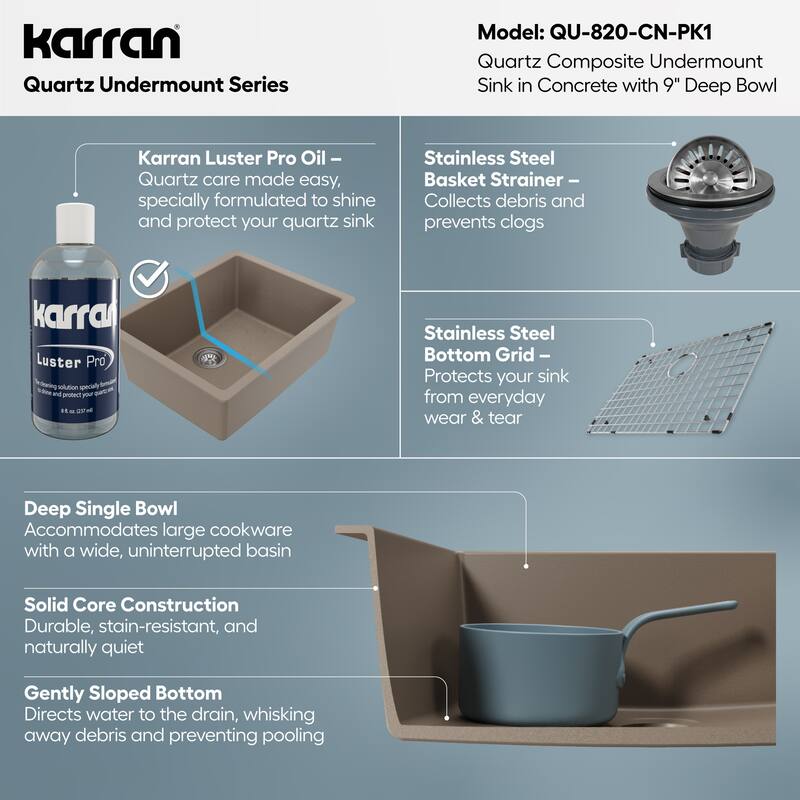 Karran Undermount 24.38 in Single Bowl Quartz Kitchen Sink Kit