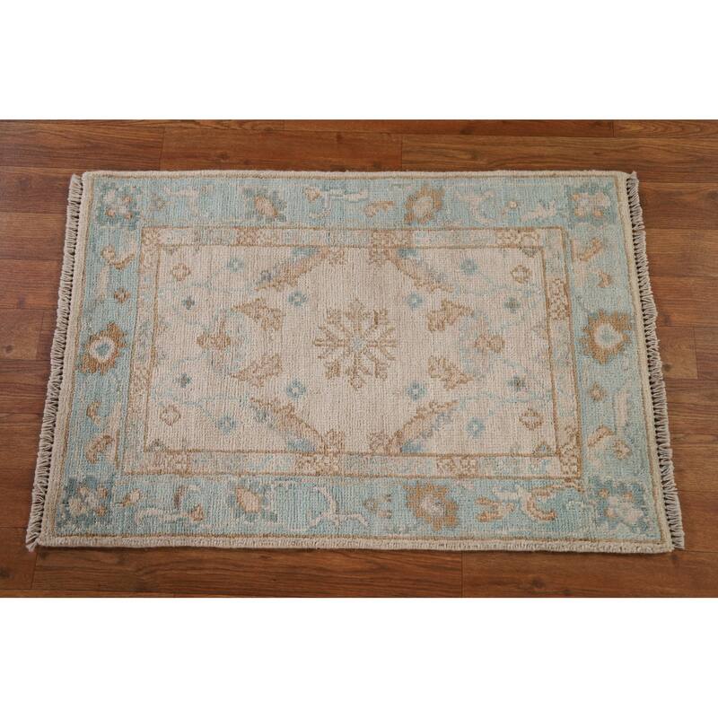 Hand Knotted Oriental 100% Wool Carpet Transitional Geometric Peach Oushak Area Rug - 2' 10'' X 1' 11''
