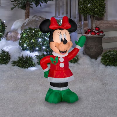 Gemmy Christmas Airblown Inflatable Minnie in Winter Outfit w/Red Bow Disney (DG), 3.5 ft Tall